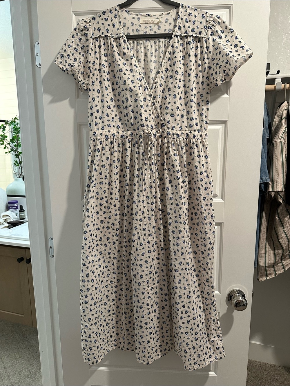 Christy Dawn Cream Midi Dress with Blue Floral Print